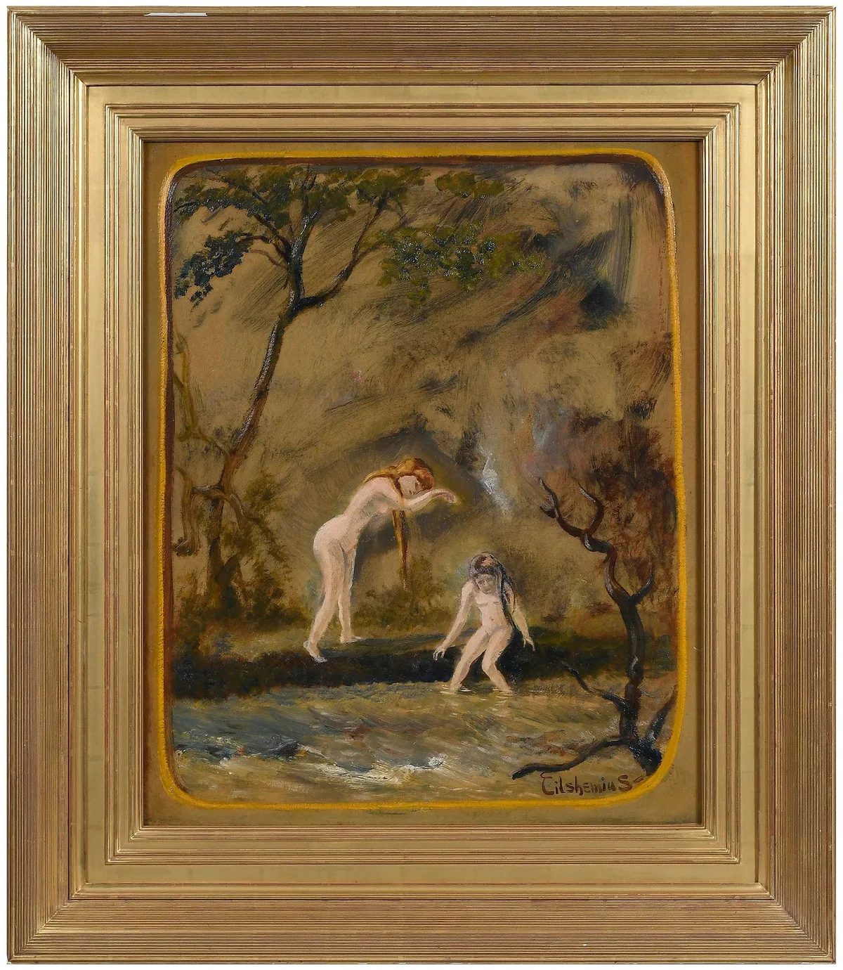 Two Women Bathing by Louis Michel Eilshemius, oil on canvas, sold Oct 2024
