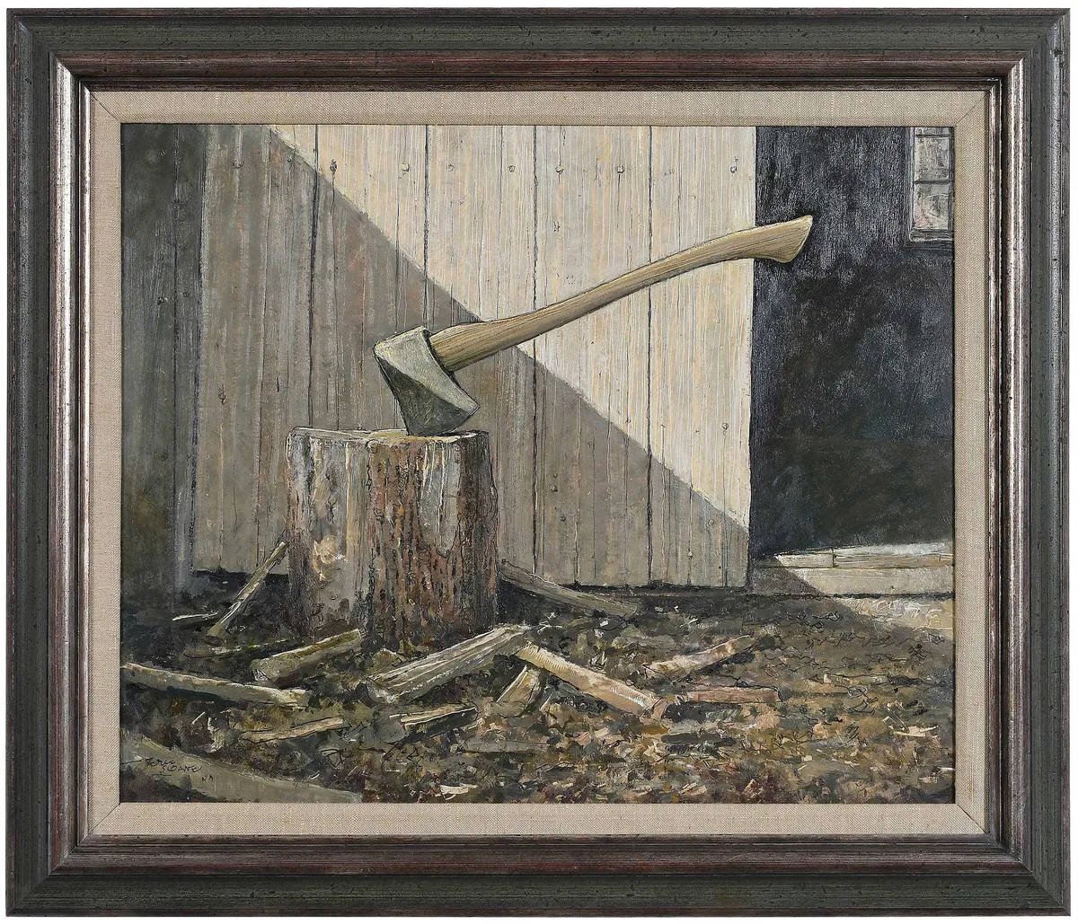 Chopping Block by Eric Sloane, oil on Masonite, sold Oct 2024