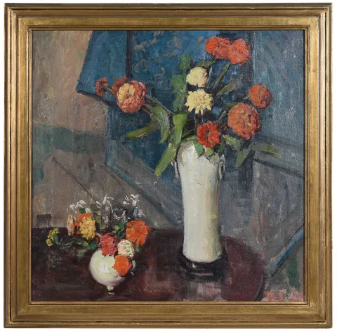 Russell Cheney, Vase of Zinnias, oil on canvas