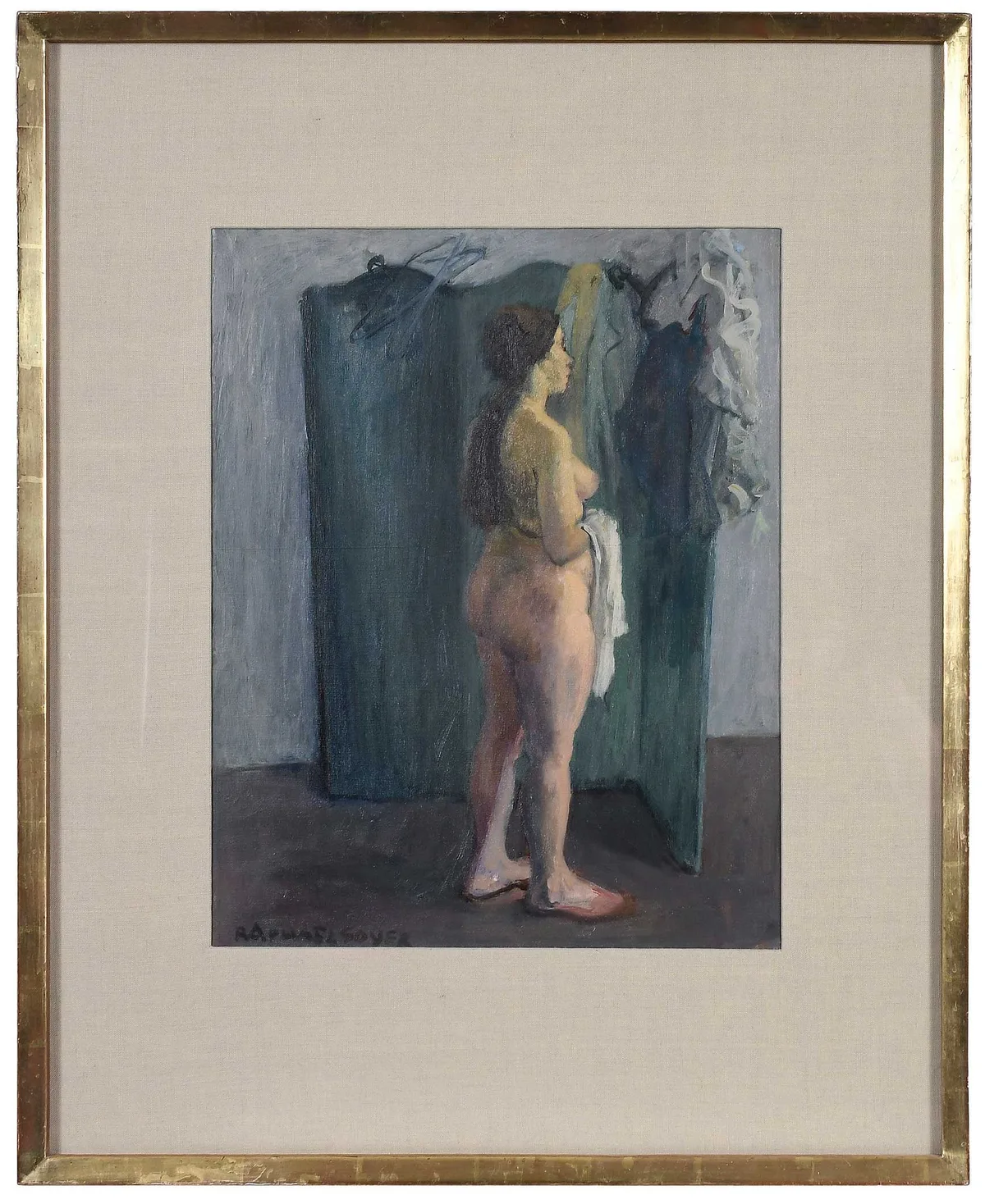 Woman Undressing by Raphael Soyer, oil on canvas, sold Jun 2024