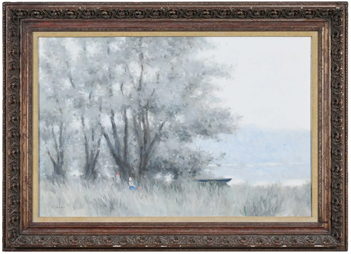 Riverscape by Andre Gisson, oil on canvas, sold Jun 2024