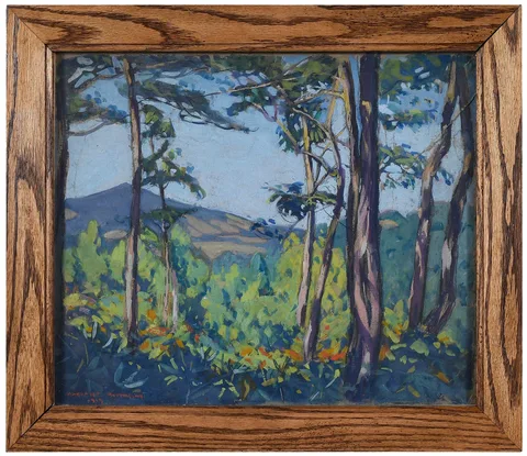 North Carolina Landscape with Woodland Flowers by Margaret Jordan Patterson, 1919, watercolor and gouache on heavy grey paper, sold May 2024