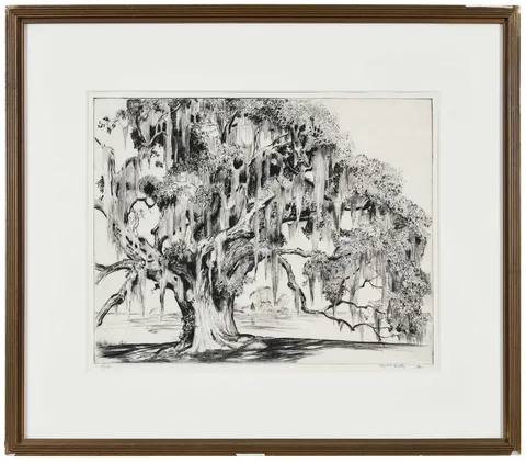 The Ancient Oak by Alfred Heber Hutty, 1932, drypoint on paper, sold May 2024