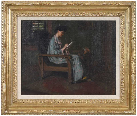 Young Lady Sketching by Agnes M. Richmond, 1907, oil on canvas, sold May 2024