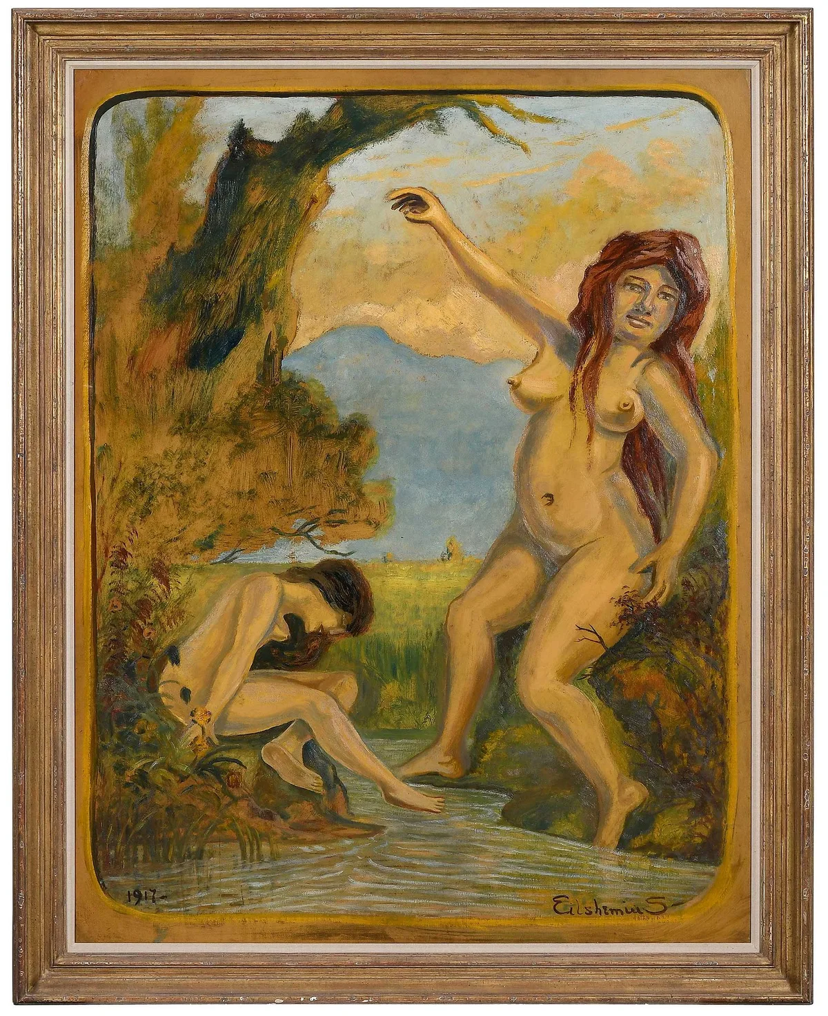 Louis Michel Eilshemius, Two Nymph Bathers, 1917, oil on board