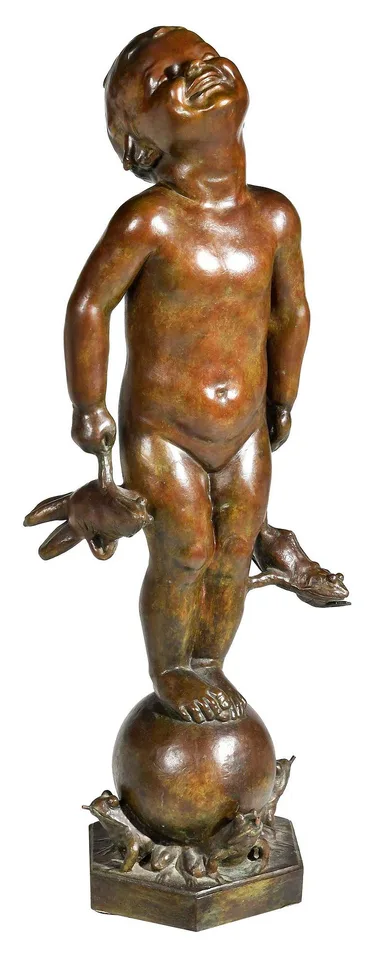 Edith Barretto Stevens Parsons, Frog Baby Fountain, patinated bronze