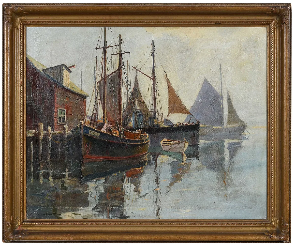 Jj Enwright, Harbor Scene, oil on canvas