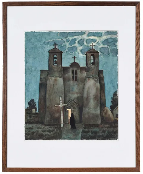 Emil Bisttram, Ranchos Church, watercolor on paper