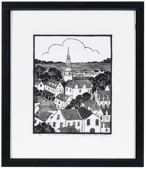 Anna Heyward Taylor, Charleston House Tops, linocut