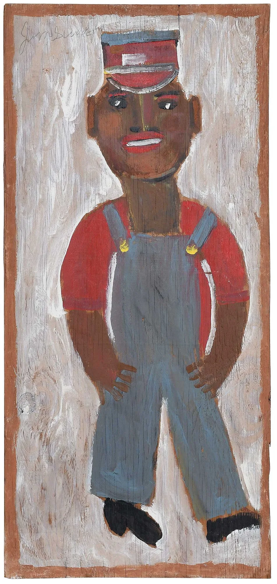 Self Portrait by Jimmy Lee Sudduth, paint and mud on board, sold Mar 2024