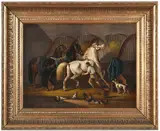 Albertus Verhoesen, Stable Hand Grooming a White Stallion