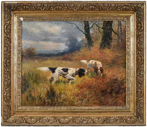 Eugene Joseph Constant Pierre Petit, Two English Setters Pointing, oil on canvas
