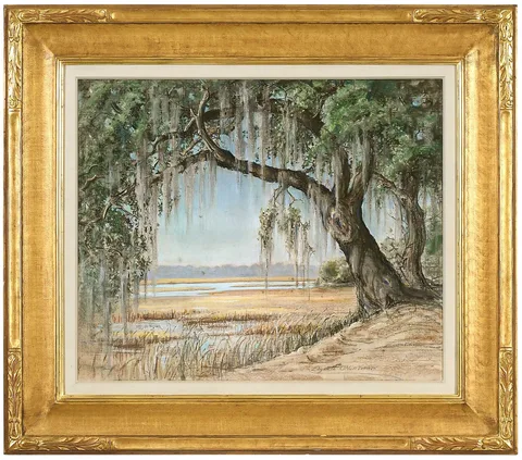 Elizabeth O'Neill Verner, Oak Tree and Salt Marsh, pastel on silk wrapped on panel