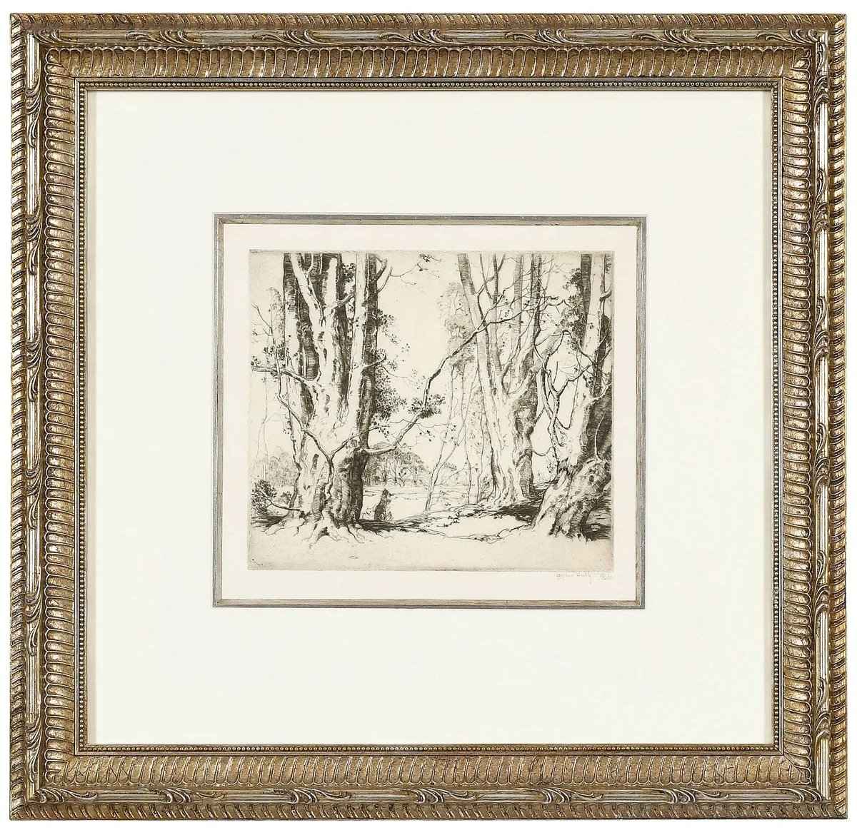 Beverly Beeches by Alfred Heber Hutty, 1926, etching and pencil on paper, sold Jan 2024