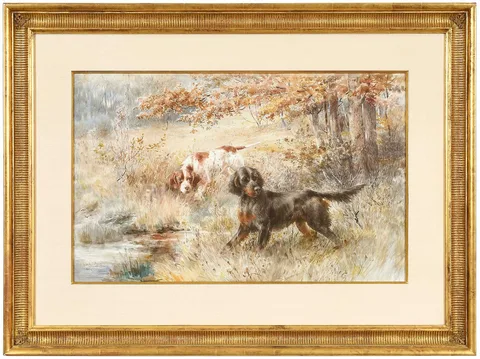Edmund Osthaus, Hunting Dogs, 1892, watercolor on paper