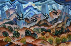 Tony Abeyta, Frolicking Magpies, 2026, oil on canvas