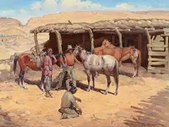 Gray Bartlett, Saddling the Horses, 1939, oil on canvas