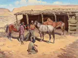 Gray Bartlett, Saddling the Horses, 1939, oil on canvas