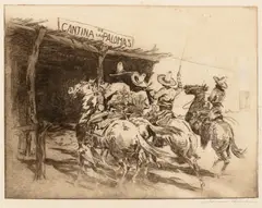 Edward Borein, La Cantina de las Palomas, No. 2, etching on paper