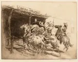 Edward Borein, La Cantina de las Palomas, No. 2, etching on paper