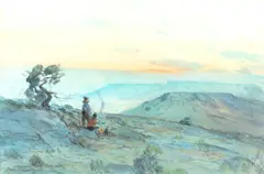 Campfire on the Mesa by Carl Oscar Borg, watercolor on paper, sold Jul 2026