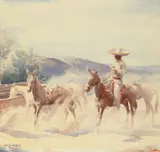 Carl Oscar Borg, Taking the Herd, watercolor on paper