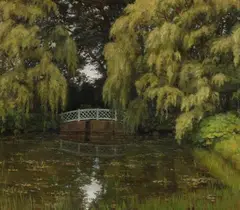 Caroline van Deurs, A bridge over a stream in the park at Graasten Castle, 1993, Oil on canvas