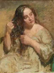 Julius Paulsen, The model combing her hair, Oil on canvas
