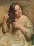 Julius Paulsen, The model combing her hair, Oil on canvas