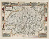 Jan Janssonius, Nova Helvetiæ Tabula, Handcoloured etching mounted in passe partout