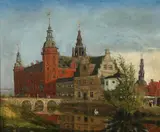 Frederik Zweidorff, Frederiksborg Castle seen from the edge of the moat, Oil on canvas