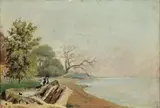 Christen Dalsgaard, View from Limfjorden at Krabbesholm, Oil on paper mounted on canvas