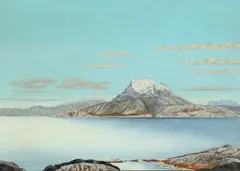 Niels Lynge, A view  of a fiord in Greenland, Oil on canvas