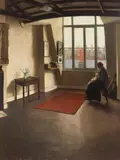 Elsie Druce, Interior with a woman seated with her sewing, 1905, Oil on canvas