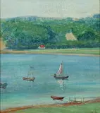Agnes Slott-Møller, Sailing boats on a fjord, Oil on canvas
