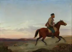 Jørgen Sonne, A peasant riding across the heath, Oil on canvas
