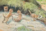 Leif Ragn-Jensen, Fox cubs playing, 1975, Oil on canvas