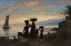 I. E. C. Rasmussen, Evening at an Italian Coast, Oil on canvas