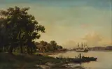 I. E. C. Rasmussen, Ships by the coast near Svendborg, 1994, Oil on canvas