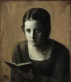 Kristian Zahrtmann, The artist's sister Elisabeth looking up from a book, 1865, Oil on canvas