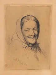 Carl Bloch, En fiskerkone”, 1881. Signed and dated Carl Bloch 1881. Etching, 1881, etching