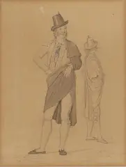 Martinus Rørbye, Two studies of a elegantly dressed man, Pencil and watercolour on paper