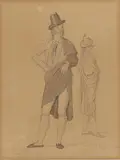 Martinus Rørbye, Two studies of a elegantly dressed man, Pencil and watercolour on paper