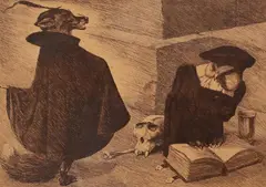 Louis Moe, 'Legende Satyrbarn (Tamburin)'. 'Faust og Mefistofeles', Opus 28. One signed Louis Moe, etching