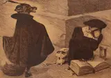 Louis Moe, 'Legende Satyrbarn (Tamburin)'. 'Faust og Mefistofeles', Opus 28. One signed Louis Moe, etching