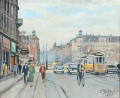 Kaj Molter, View from Dronning Louises Bro towards Nørrebrogade, Oil on canvas