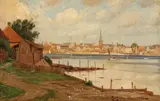 Louis Jensen, View towards Nyborg on Funen, Oil on canvas