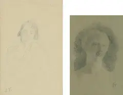 Laurits Tuxen, Two portraits, Pencil on paper laid mounted on paper