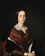 Andreas Hunæus, Portrait of a woman with gold earrings and brooch, Oil on canvas