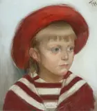 Frants Henningsen, Portrait of a child in sailor suit, Pastel on paper mounted on canvas and in passepartout